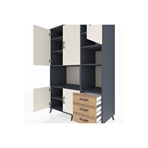 Kronos Dolap 9 Raflı 3 Çekmeceli 5 Kapaklı 132x59x195 Antrasit-aytaşı/çam