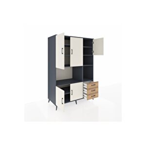 Kronos Dolap 9 Raflı 3 Çekmeceli 5 Kapaklı 132x59x195 Antrasit-aytaşı/çam