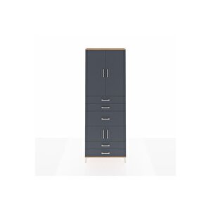 Arges Dolap 4 Raflı 5 Çekmeceli 4 Kapaklı 88x30x243 Çam-antrasit
