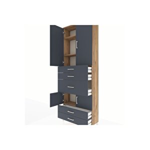Arges Dolap 4 Raflı 5 Çekmeceli 4 Kapaklı 88x30x243 Çam-antrasit