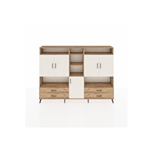 Arges Dolap 12 Raflı 4 Çekmeceli 5 Kapaklı 220x30x163 Çam-aytaşı/çam