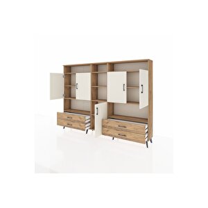 Arges Dolap 12 Raflı 4 Çekmeceli 5 Kapaklı 220x30x163 Çam-aytaşı/çam