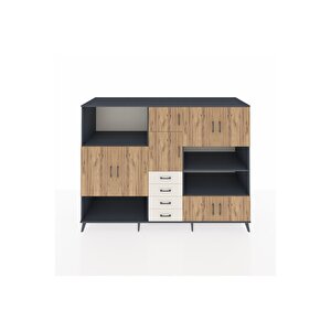 Kronos Dolap 9 Raflı 4 Çekmeceli 8 Kapaklı 220x59x163 Antrasit-çam/aytaşı