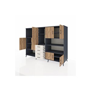 Kronos Dolap 9 Raflı 4 Çekmeceli 8 Kapaklı 220x59x163 Antrasit-çam/aytaşı