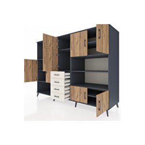 Kronos Dolap 9 Raflı 4 Çekmeceli 8 Kapaklı 220x59x163 Antrasit-çam/aytaşı