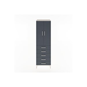 Hyperion Dolap Tek Raflı 5 Çekmeceli Tek Askılı 60x44x195 Aytaşı-antrasit
