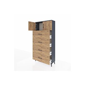 Arges Dolap Tek Raflı 4 Çekmeceli 2 Kapaklı 88x30x182 Antrasit-çam