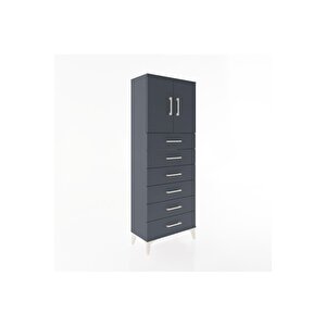 Arges Dolap 2 Raflı 6 Çekmeceli 2 Kapaklı 60x30x163 Antrasit-antrasit