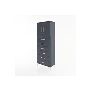 Arges Dolap 2 Raflı 6 Çekmeceli 2 Kapaklı 60x30x163 Antrasit-antrasit