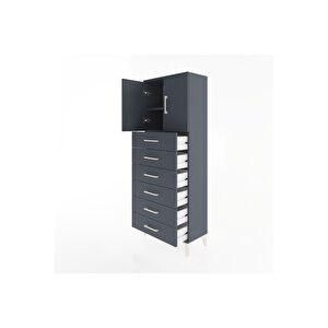 Arges Dolap 2 Raflı 6 Çekmeceli 2 Kapaklı 60x30x163 Antrasit-antrasit