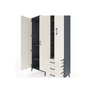 Hyperion Gardrop 6 Raflı 3 Çekmeceli Tek Askılı 132x44x195 Antrasit-aytaşı