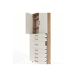 Arges Dolap 3 Raflı 7 Çekmeceli 2 Kapaklı 88x30x243 Çam-aytaşı