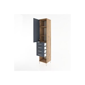 Hyperion Dolap 3 Raflı 4 Çekmeceli Tek Kapaklı 44x44x221 Çam-antrasit