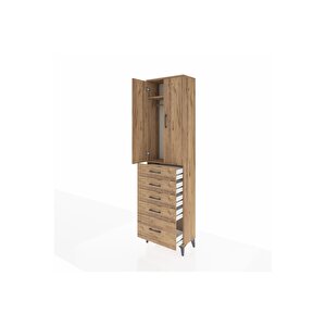 Arges Dolap 2 Raflı 5 Çekmeceli Tek Askılı 60x30x221 Çam-çam