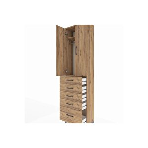 Arges Dolap 2 Raflı 5 Çekmeceli Tek Askılı 60x30x221 Çam-çam
