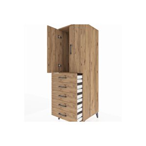 Kronos Dolap Tek Raflı 5 Çekmeceli Tek Askılı 60x59x182 Çam-çam