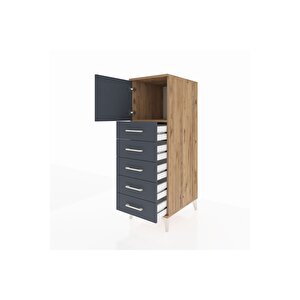 Kronos Dolap Tek Raflı 5 Çekmeceli Tek Kapaklı 44x59x134 Çam-antrasit