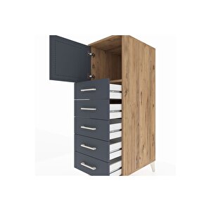 Kronos Dolap Tek Raflı 5 Çekmeceli Tek Kapaklı 44x59x134 Çam-antrasit