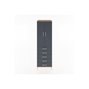 Hyperion Dolap Tek Raflı 5 Çekmeceli Tek Askılı 60x44x195 Çam-antrasit