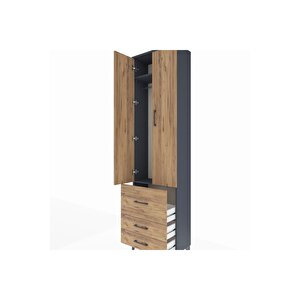 Arges Dolap 2 Raflı 3 Çekmeceli Tek Askılı 60x30x221 Antrasit-çam