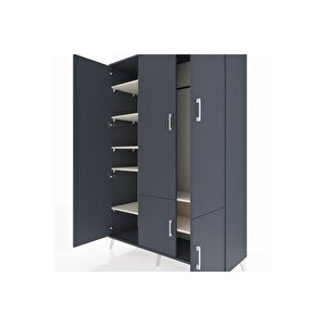 Hyperion Dolap 7 Raflı 5 Kapaklı Tek Askılı 132x44x195 Antrasit-antrasit/aytaşı