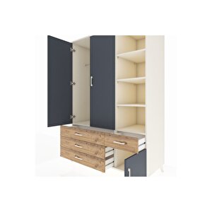 Kronos Dolap 5 Raflı 4 Çekmeceli Tek Askılı 132x59x195 Aytaşı-antrasit/çam