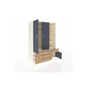 Kronos Dolap 5 Raflı 4 Çekmeceli Tek Askılı 132x59x195 Aytaşı-antrasit/çam
