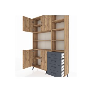 Arges Dolap 9 Raflı 4 Çekmeceli 4 Kapaklı 132x30x195 Çam-çam/antrasit