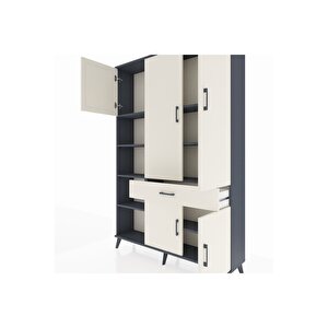 Arges Gardrop 8 Raflı Tek Çekmeceli 5 Kapaklı 132x30x195 Antrasit-aytaşı