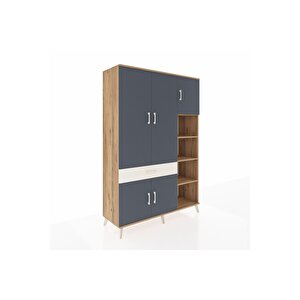 Hyperion Dolap 10 Raflı Tek Çekmeceli 5 Kapaklı 132x44x195 Çam-antrasit/aytaşı