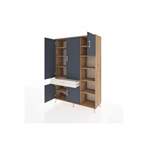 Hyperion Dolap 10 Raflı Tek Çekmeceli 5 Kapaklı 132x44x195 Çam-antrasit/aytaşı