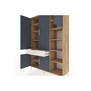 Hyperion Dolap 10 Raflı Tek Çekmeceli 5 Kapaklı 132x44x195 Çam-antrasit/aytaşı