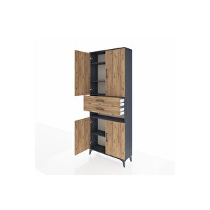 Arges Dolap 5 Raflı 2 Çekmeceli 4 Kapaklı 88x30x221 Antrasit-çam