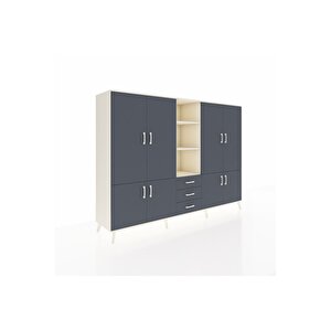 Hyperion Dolap 11 Raflı 3 Çekmeceli 8 Kapaklı 220x44x163 Aytaşı-antrasit