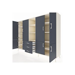 Hyperion Dolap 11 Raflı 3 Çekmeceli 8 Kapaklı 220x44x163 Aytaşı-antrasit