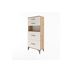 Arges Dolap Tek Raflı 4 Çekmeceli 60x30x134 Çam-aytaşı