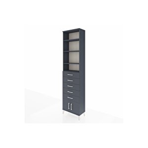 Arges Dolap 4 Raflı 5 Çekmeceli 2 Kapaklı 60x30x243 Antrasit-antrasit