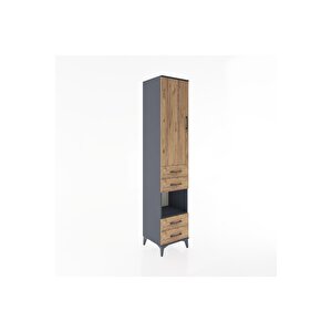 Hyperion Dolap 4 Raflı 4 Çekmeceli Tek Kapaklı 44x44x221 Antrasit-çam