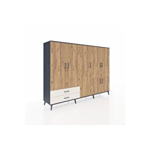 Hyperion Dolap 12 Raflı 2 Çekmeceli 7 Kapaklı 220x44x163 Antrasit-çam/aytaşı