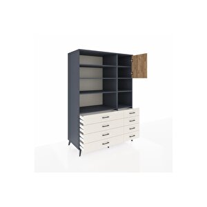 Kronos Dolap 8 Raflı 8 Çekmeceli Tek Kapaklı  132x59x195 Antrasit-çam/aytaşı