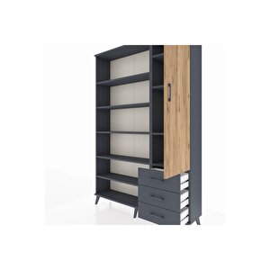 Arges Dolap 9 Raflı 3 Çekmeceli Tek Kapaklı  132x30x195 Antrasit-çam/antrasit