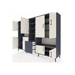 Hyperion Dolap 13 Raflı 3 Çekmeceli 9 Kapaklı 220x44x163 Antrasit-aytaşı/antrasit