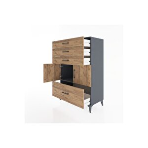 Hyperion Dolap Tek Raflı 4 Çekmeceli 2 Kapaklı 88x44x134 Antrasit-çam