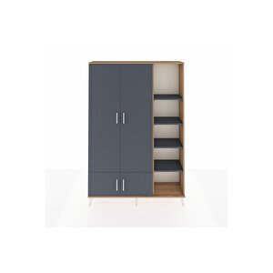 Arges Gardrop 6 Raflı 4 Kapaklı Tek Askılı 132x30x195 Çam-antrasit