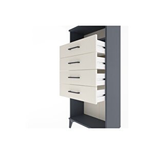 Arges Dolap Tek Raflı 4 Çekmeceli 60x30x134 Antrasit-aytaşı