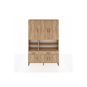 Arges Gardrop 8 Raflı 2 Çekmeceli 6 Kapaklı 132x30x195 Çam-çam