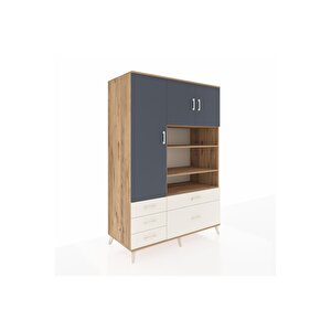 Kronos Dolap 9 Raflı 5 Çekmeceli 3 Kapaklı 132x59x195 Çam-antrasit/aytaşı