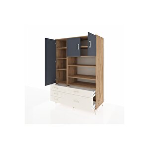Kronos Dolap 9 Raflı 5 Çekmeceli 3 Kapaklı 132x59x195 Çam-antrasit/aytaşı