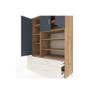 Kronos Dolap 9 Raflı 5 Çekmeceli 3 Kapaklı 132x59x195 Çam-antrasit/aytaşı