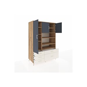 Kronos Dolap 9 Raflı 5 Çekmeceli 3 Kapaklı 132x59x195 Çam-antrasit/aytaşı